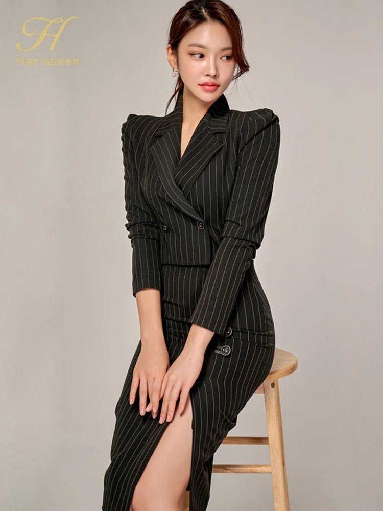 Korean Office Set – Chic Striped Blazer & Skirt - LunaKit.LTD