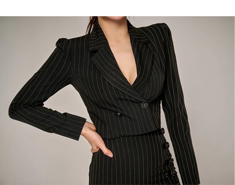 Korean Office Set – Chic Striped Blazer & Skirt - LunaKit.LTD