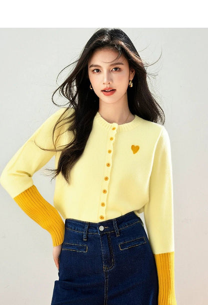 Korean Vintage Cardigan – Chic Contrast Knit Casual Top - LunaKit.LTD