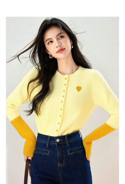 Korean Vintage Cardigan – Chic Contrast Knit Casual Top - LunaKit.LTD