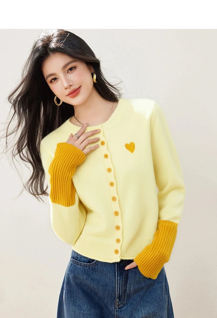 Korean Vintage Cardigan – Chic Contrast Knit Casual Top - LunaKit.LTD