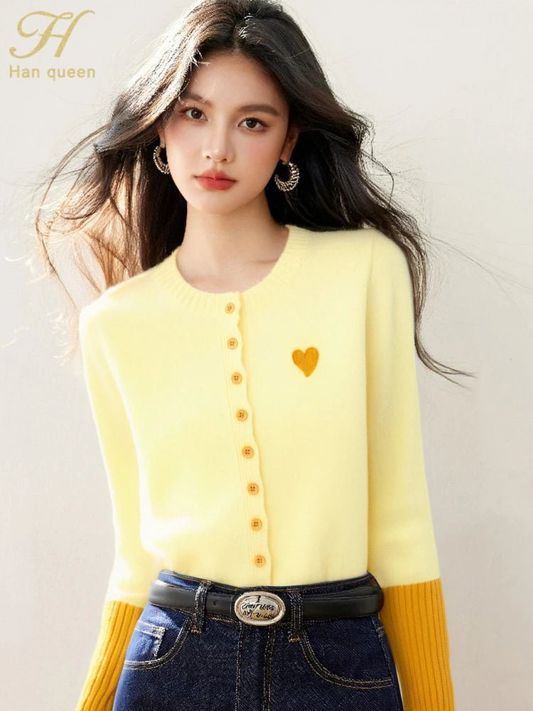 Korean Vintage Cardigan – Chic Contrast Knit Casual Top - LunaKit.LTD
