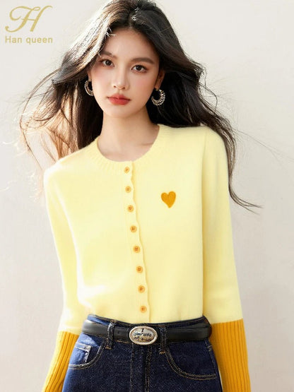 Korean Vintage Cardigan – Chic Contrast Knit Casual Top - LunaKit.LTD