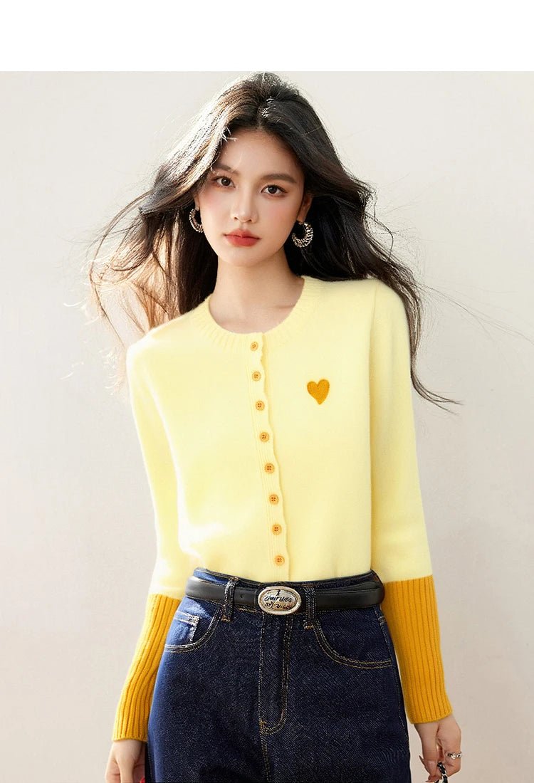 Korean Vintage Cardigan – Chic Contrast Knit Casual Top - LunaKit.LTD