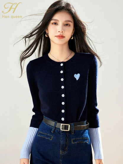 Korean Vintage Cardigan – Chic Contrast Knit Casual Top - LunaKit.LTD