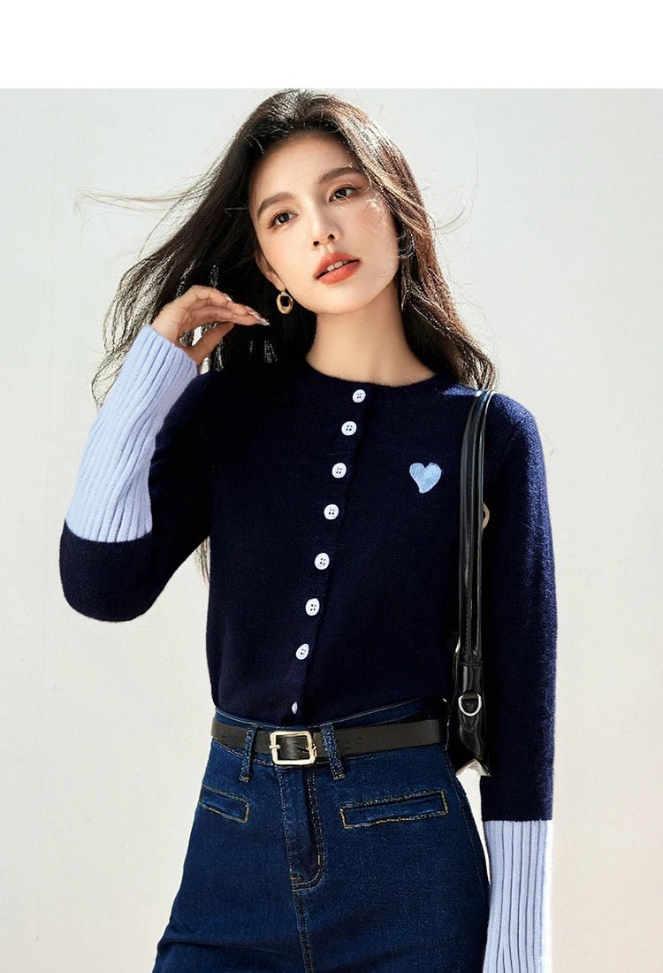 Korean Vintage Cardigan – Chic Contrast Knit Casual Top - LunaKit.LTD