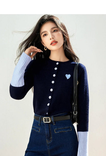 Korean Vintage Cardigan – Chic Contrast Knit Casual Top - LunaKit.LTD