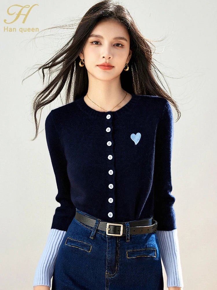 Korean Vintage Cardigan – Chic Contrast Knit Casual Top - LunaKit.LTD