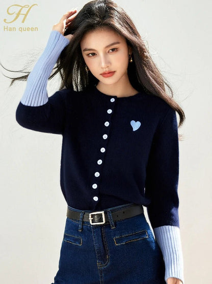 Korean Vintage Cardigan – Chic Contrast Knit Casual Top - LunaKit.LTD