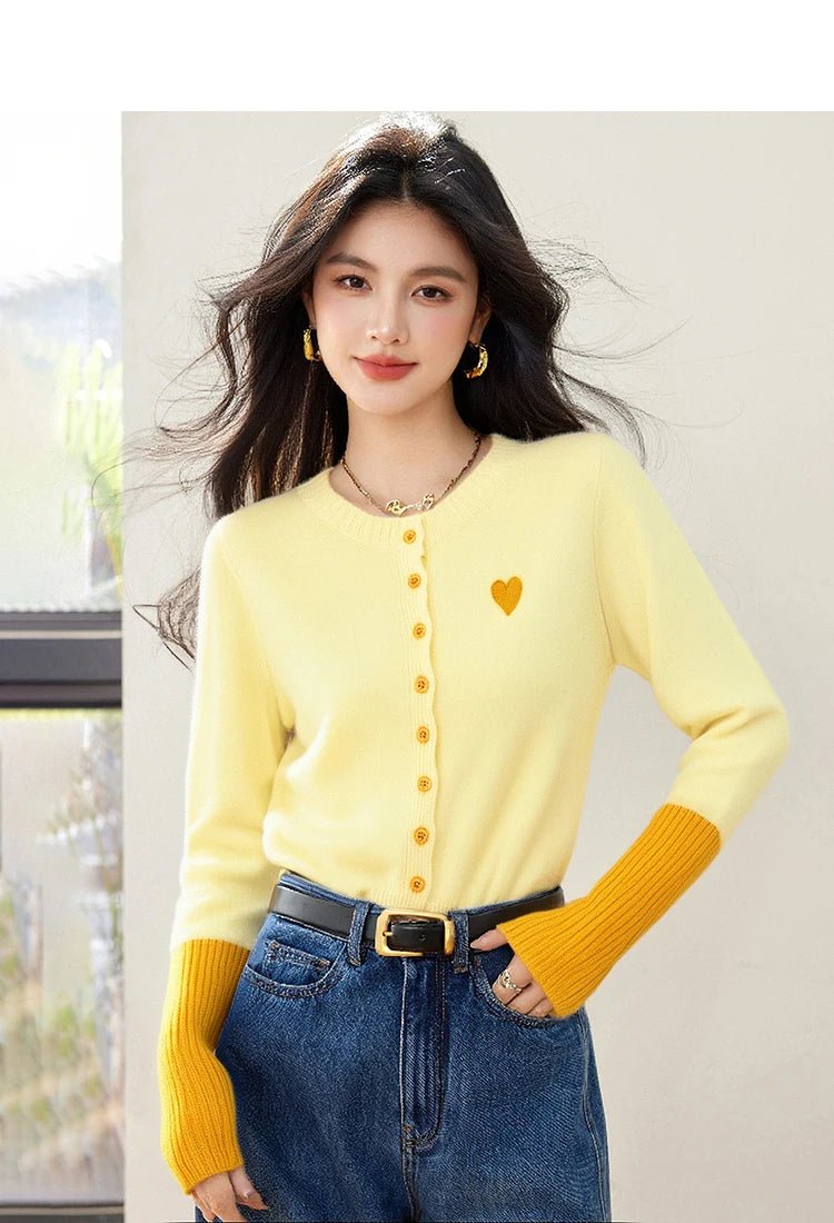 Korean Vintage Cardigan – Chic Contrast Knit Casual Top - LunaKit.LTD