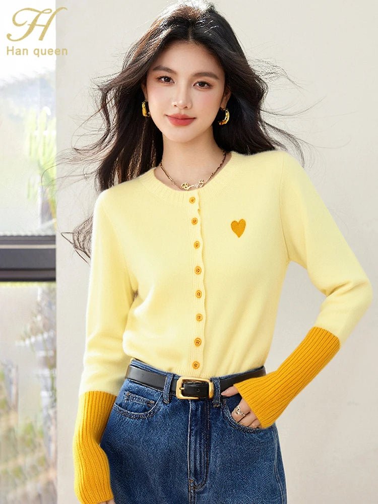 Korean Vintage Cardigan – Chic Contrast Knit Casual Top - LunaKit.LTD