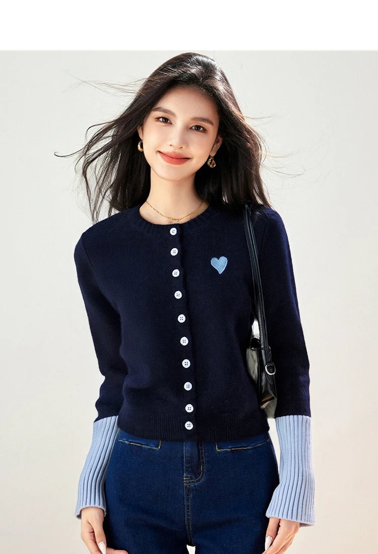 Korean Vintage Cardigan – Chic Contrast Knit Casual Top - LunaKit.LTD