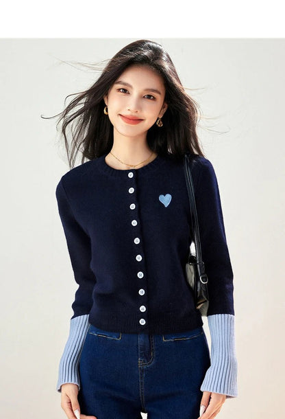 Korean Vintage Cardigan – Chic Contrast Knit Casual Top - LunaKit.LTD