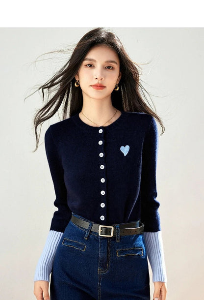 Korean Vintage Cardigan – Chic Contrast Knit Casual Top - LunaKit.LTD