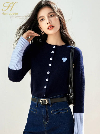 Korean Vintage Cardigan – Chic Contrast Knit Casual Top - LunaKit.LTD