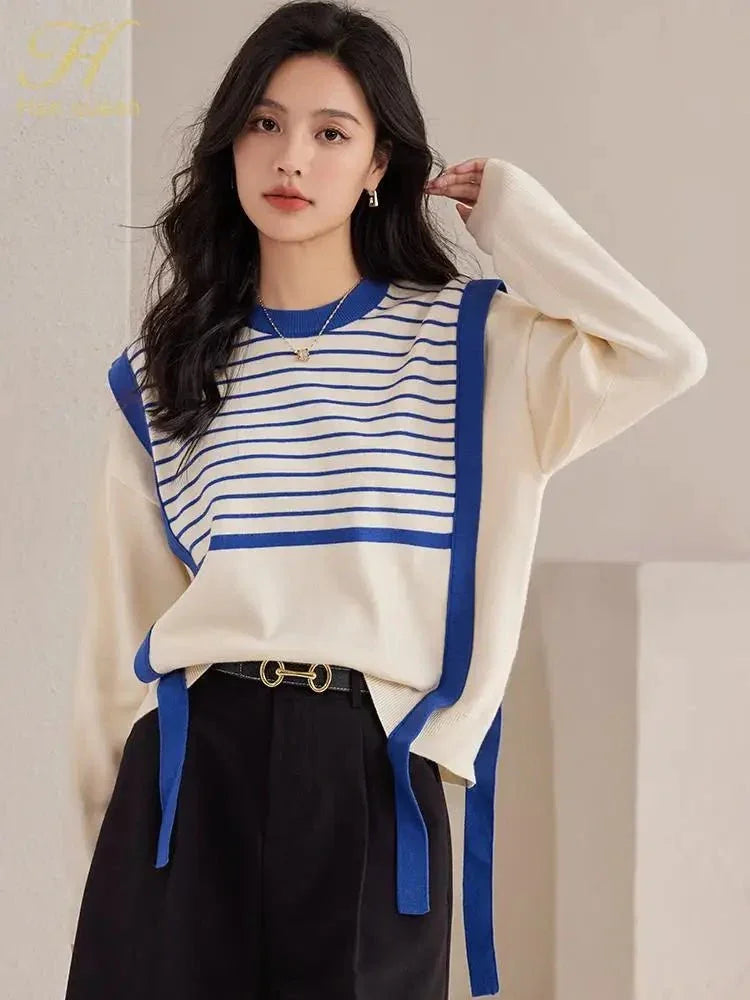 Korean Vintage Sweater – Chic Stitching & Cozy Knit - LunaKit.LTD