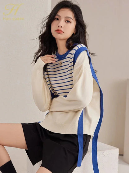Korean Vintage Sweater – Chic Stitching & Cozy Knit - LunaKit.LTD