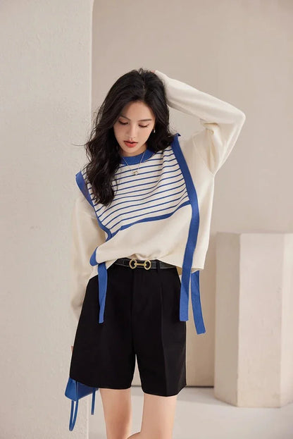 Korean Vintage Sweater – Chic Stitching & Cozy Knit - LunaKit.LTD