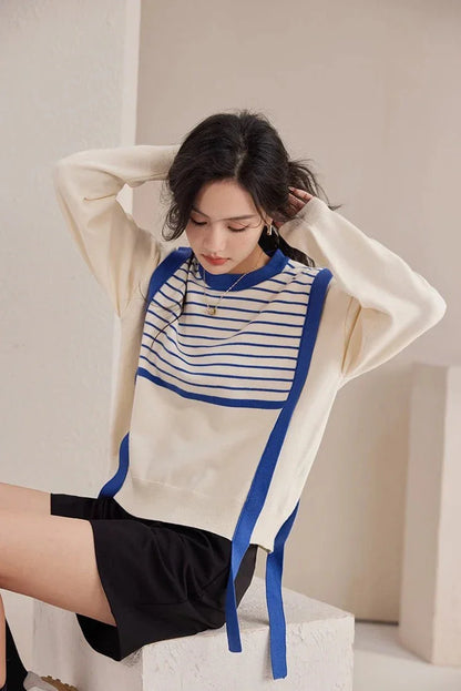 Korean Vintage Sweater – Chic Stitching & Cozy Knit - LunaKit.LTD