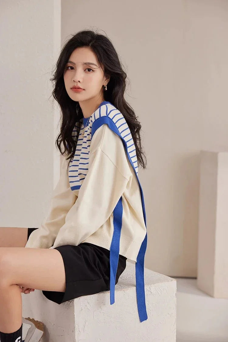 Korean Vintage Sweater – Chic Stitching & Cozy Knit - LunaKit.LTD