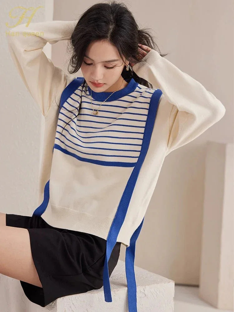 Korean Vintage Sweater – Chic Stitching & Cozy Knit - LunaKit.LTD