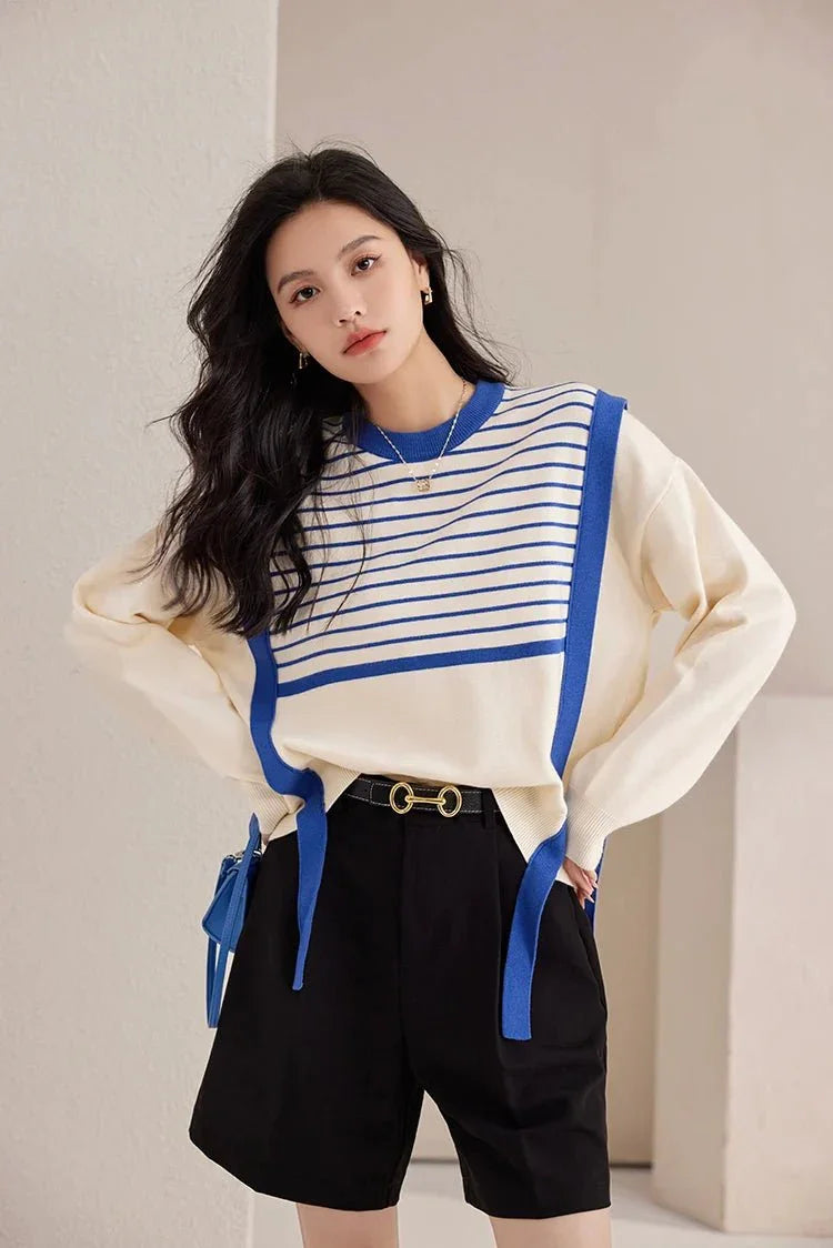 Korean Vintage Sweater – Chic Stitching & Cozy Knit - LunaKit.LTD