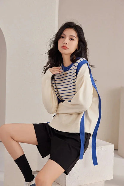 Korean Vintage Sweater – Chic Stitching & Cozy Knit - LunaKit.LTD