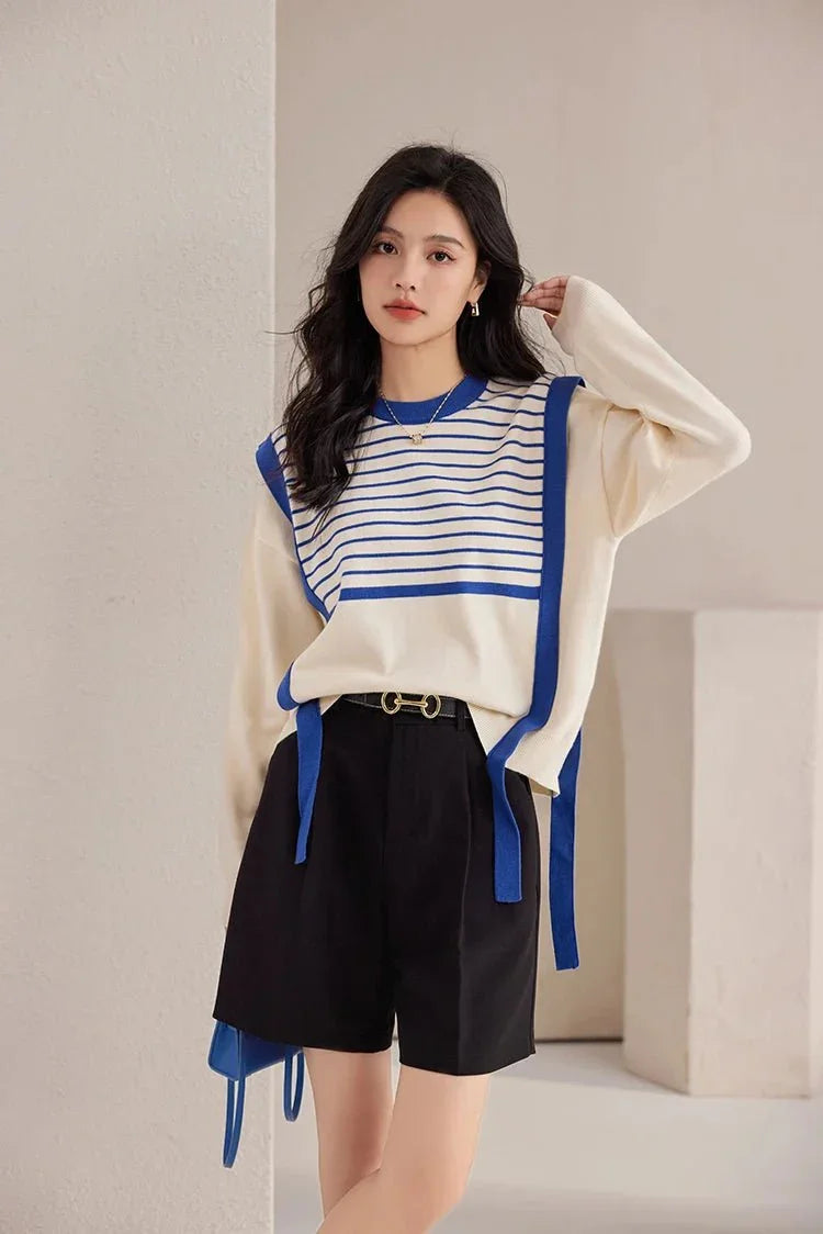 Korean Vintage Sweater – Chic Stitching & Cozy Knit - LunaKit.LTD