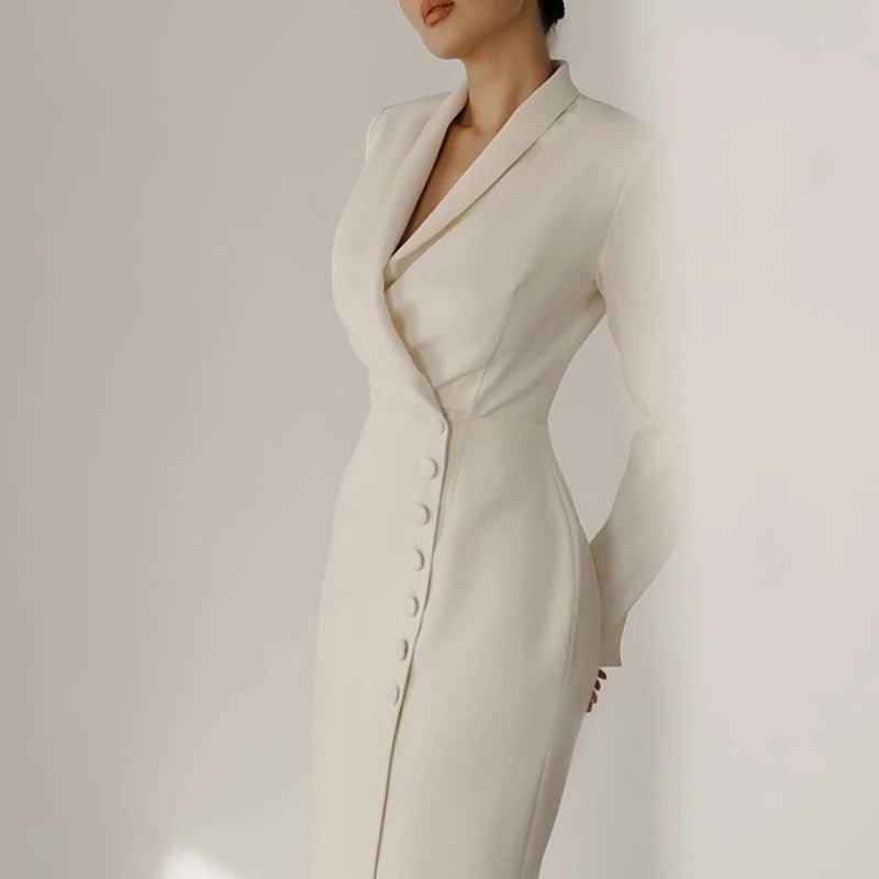 Long - Sleeve Bodycon Dress – Blazer Button Detailing - LunaKit.LTD