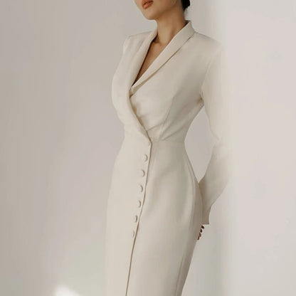 Long - Sleeve Bodycon Dress – Blazer Button Detailing - LunaKit.LTD