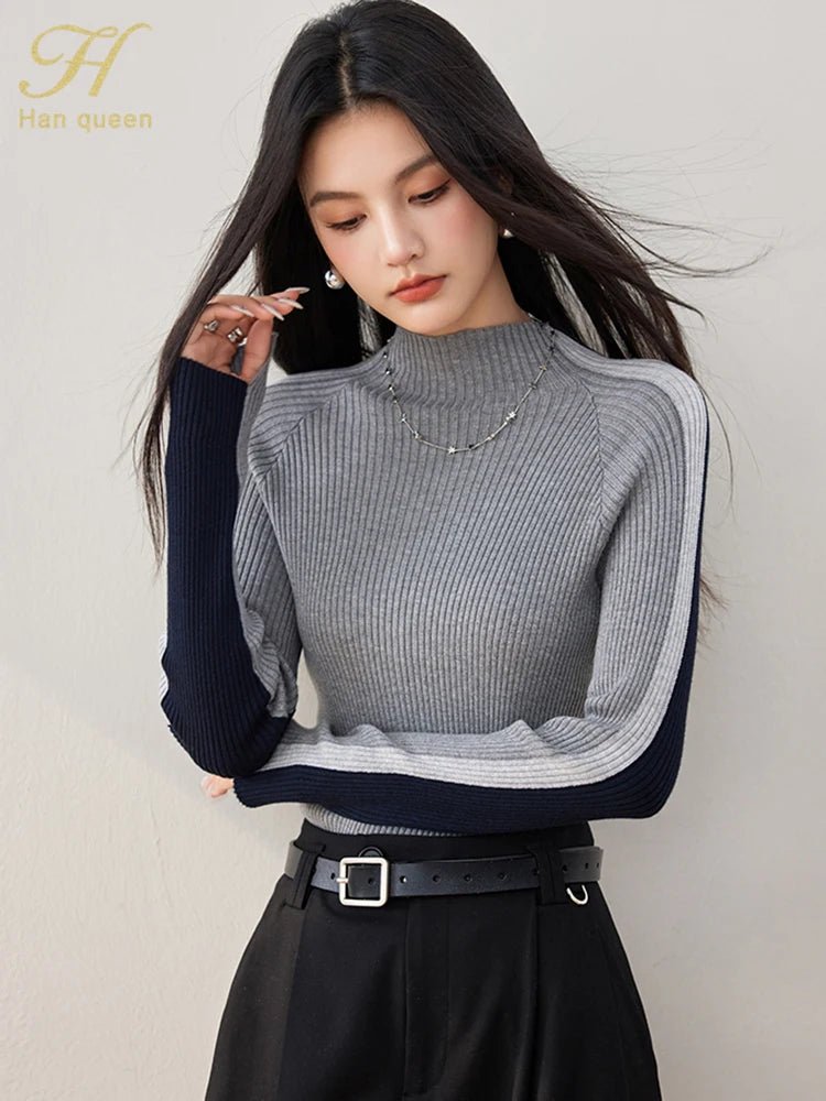 Long - Sleeve Colorblock Sweater – Simple Retro Style - LunaKit.LTD