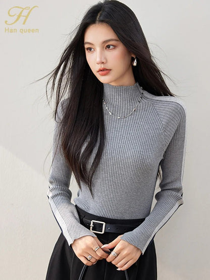 Long - Sleeve Colorblock Sweater – Simple Retro Style - LunaKit.LTD