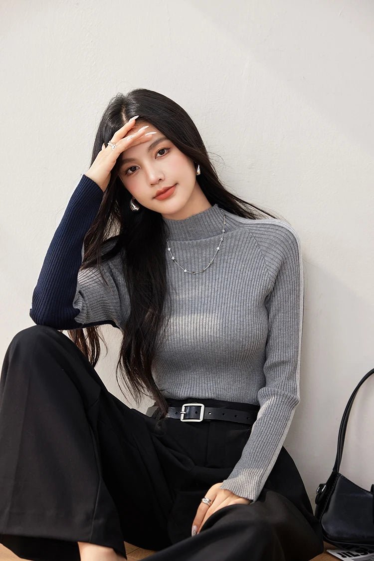 Long - Sleeve Colorblock Sweater – Simple Retro Style - LunaKit.LTD