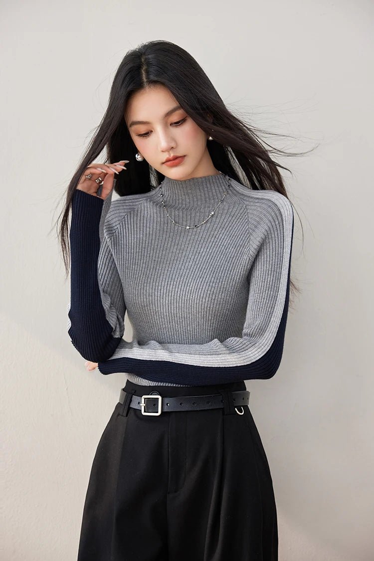 Long - Sleeve Colorblock Sweater – Simple Retro Style - LunaKit.LTD