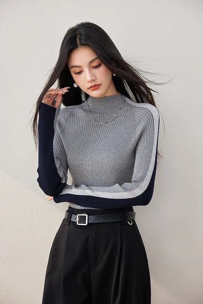 Long - Sleeve Colorblock Sweater – Simple Retro Style - LunaKit.LTD