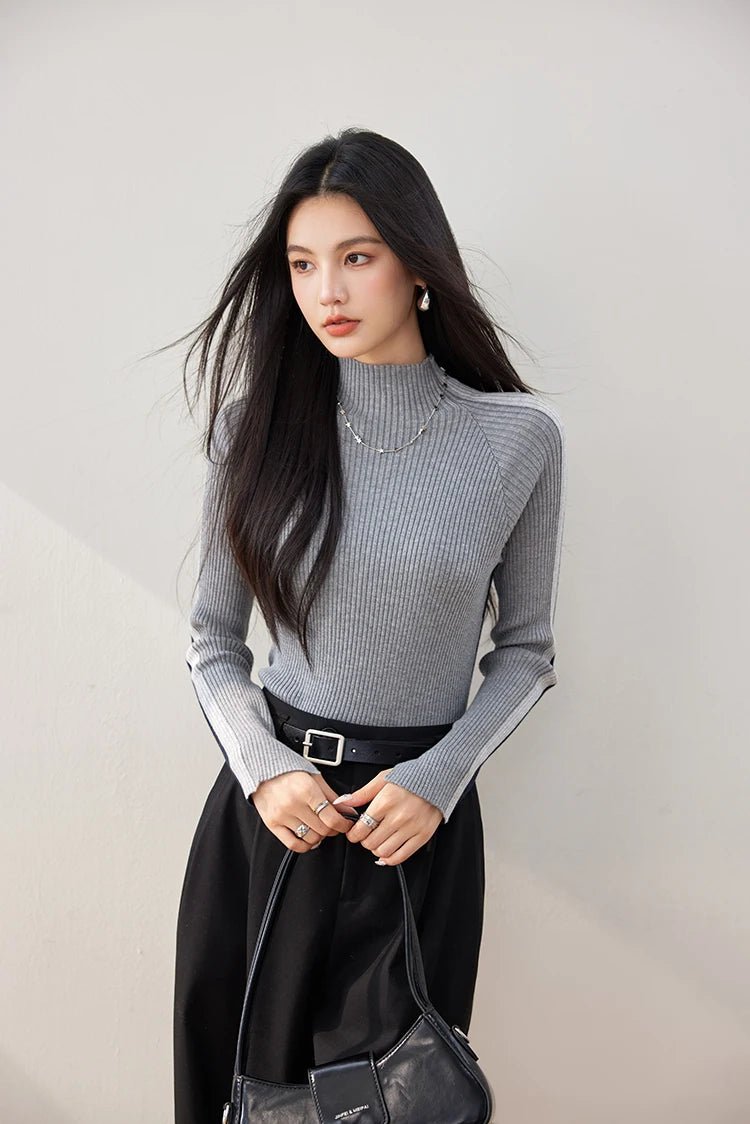 Long - Sleeve Colorblock Sweater – Simple Retro Style - LunaKit.LTD