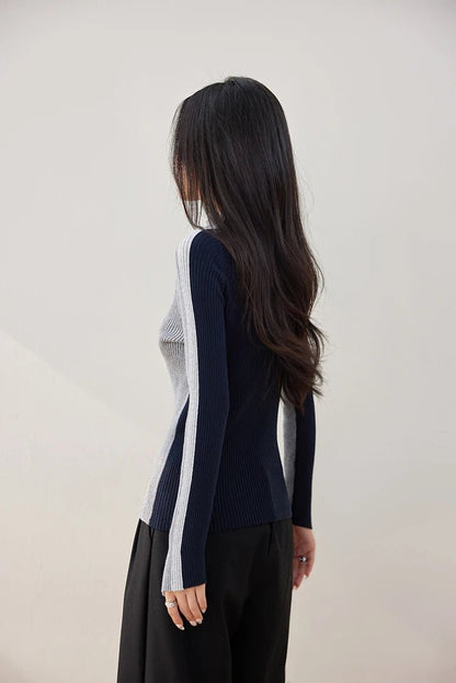 Long - Sleeve Colorblock Sweater – Simple Retro Style - LunaKit.LTD