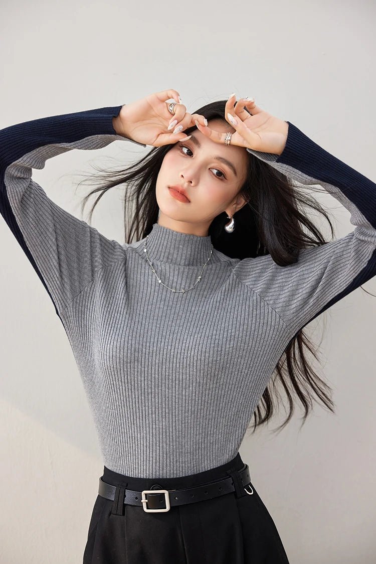 Long - Sleeve Colorblock Sweater – Simple Retro Style - LunaKit.LTD