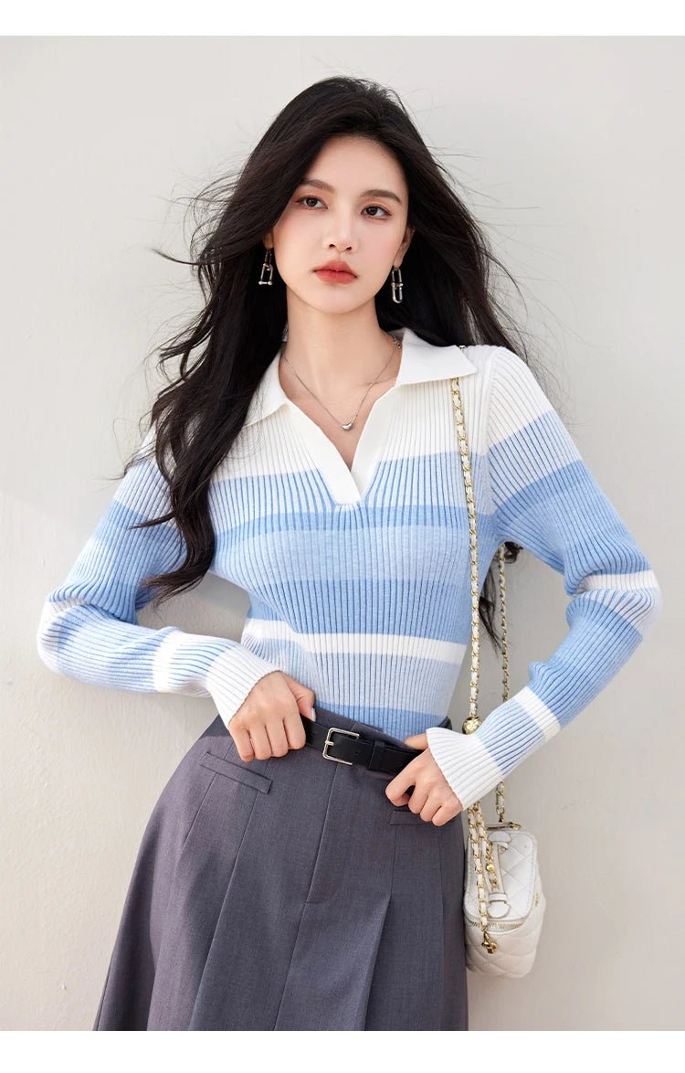 Long - Sleeve Knit Top – Casual Retro Style - LunaKit.LTD