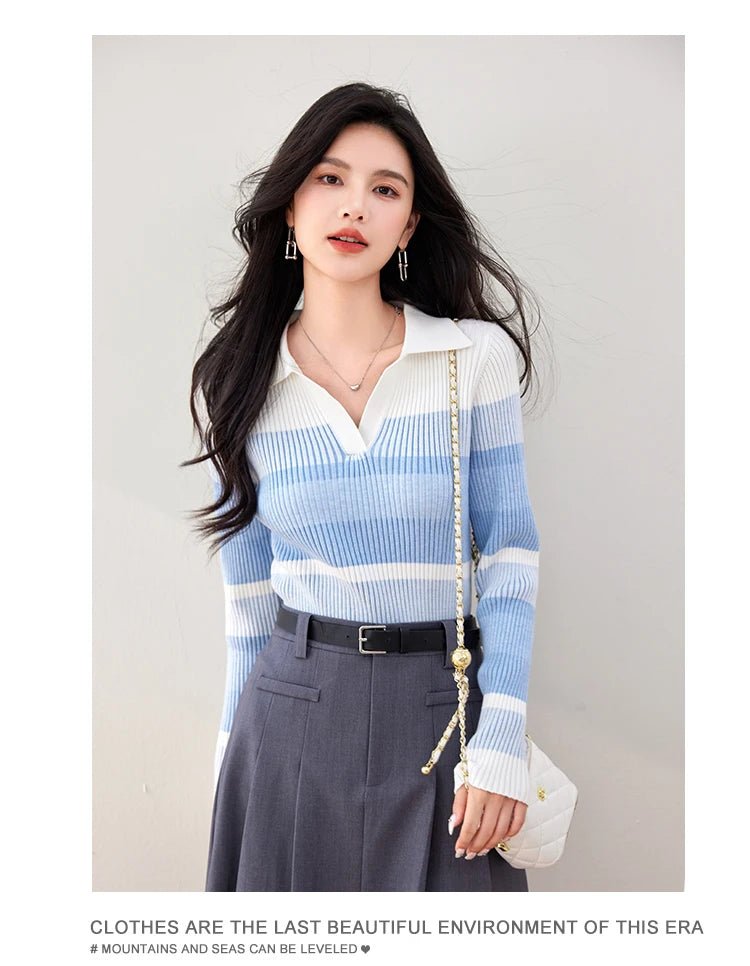 Long - Sleeve Knit Top – Casual Retro Style - LunaKit.LTD