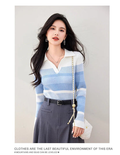 Long - Sleeve Knit Top – Casual Retro Style - LunaKit.LTD