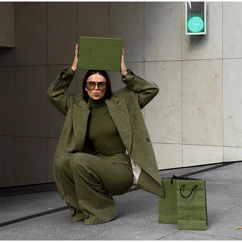 Loose Fit Blazer Set – High - Waist Retro Chic Style - LunaKit.LTD