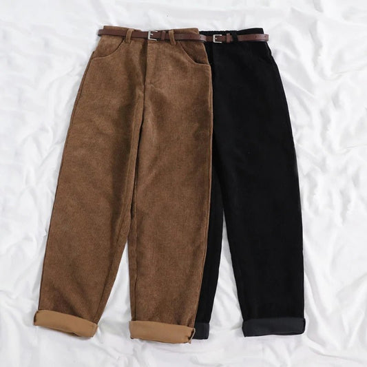 Loose Fit Corduroy Pants – Elegant High - Waist Style - LunaKit.LTD