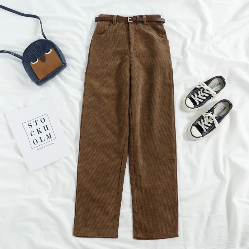 Loose Fit Corduroy Pants – Elegant High - Waist Style - LunaKit.LTD