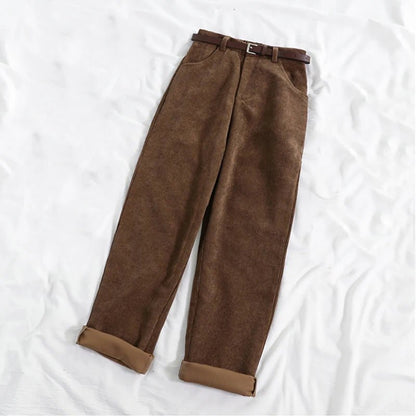 Loose Fit Corduroy Pants – Elegant High - Waist Style - LunaKit.LTD