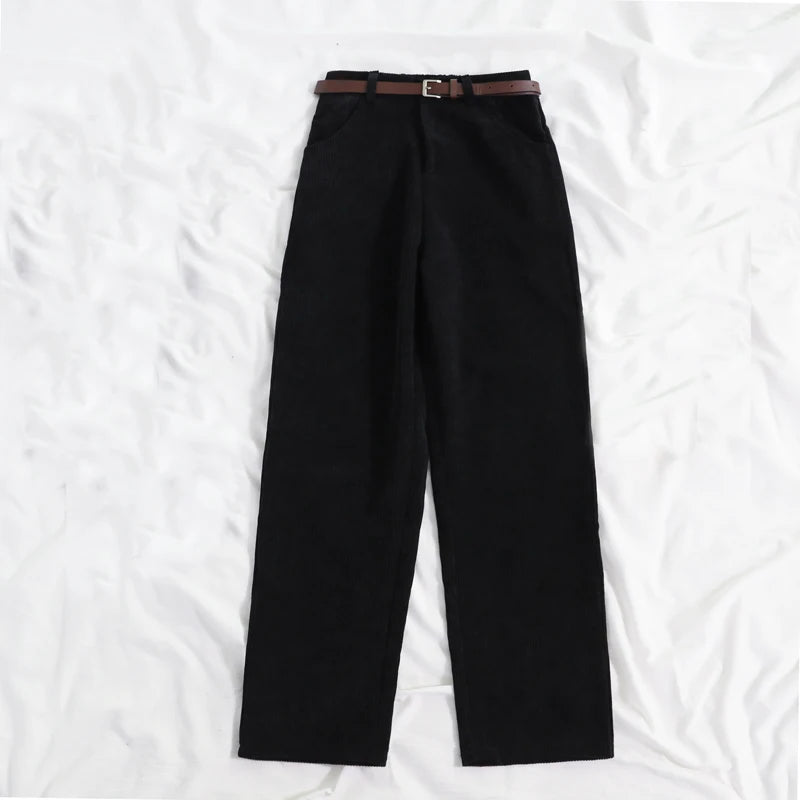 Loose Fit Corduroy Pants – Elegant High - Waist Style - LunaKit.LTD