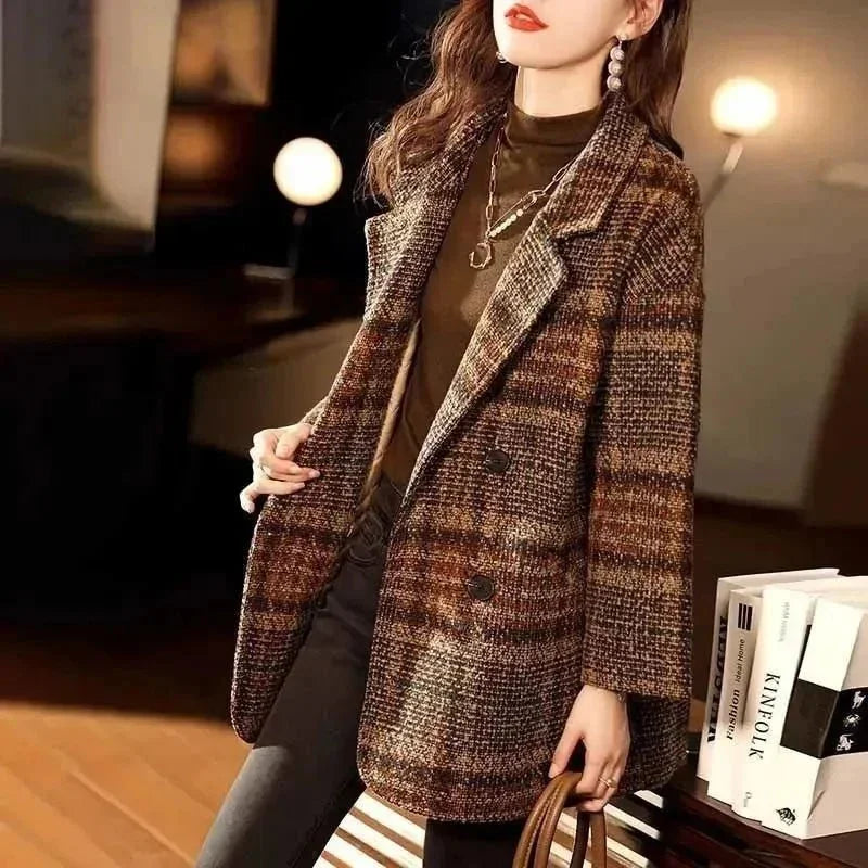 Loose Fit Plaid Blazer – Woolen Winter Style - LunaKit.LTD