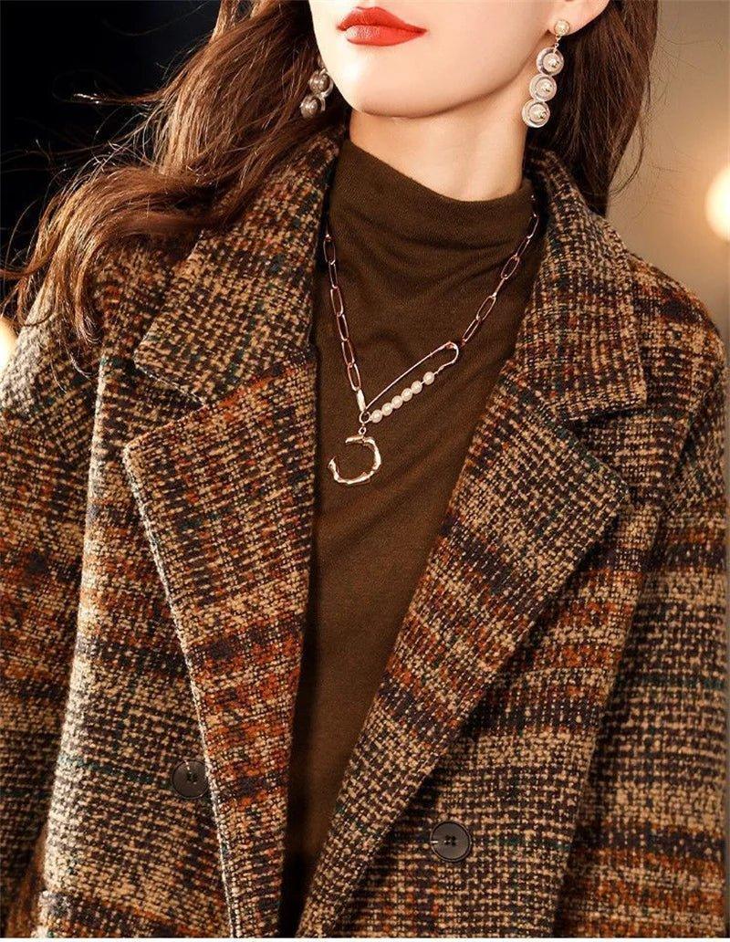 Loose Fit Plaid Blazer – Woolen Winter Style - LunaKit.LTD