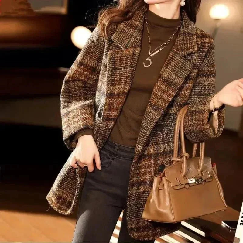 Loose Fit Plaid Blazer – Woolen Winter Style - LunaKit.LTD
