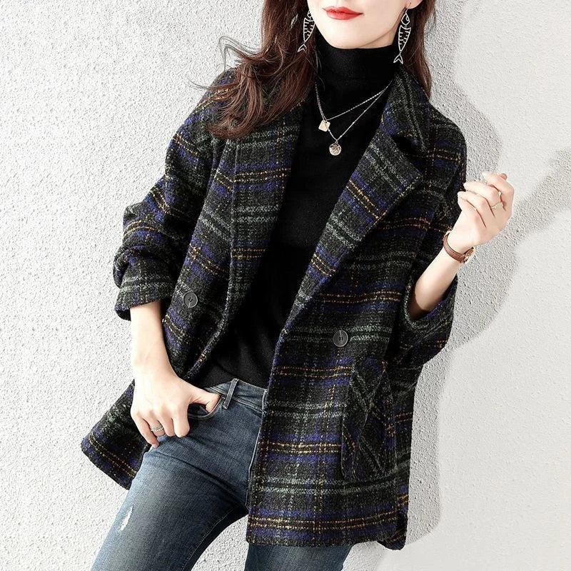 Loose Fit Plaid Blazer – Woolen Winter Style - LunaKit.LTD